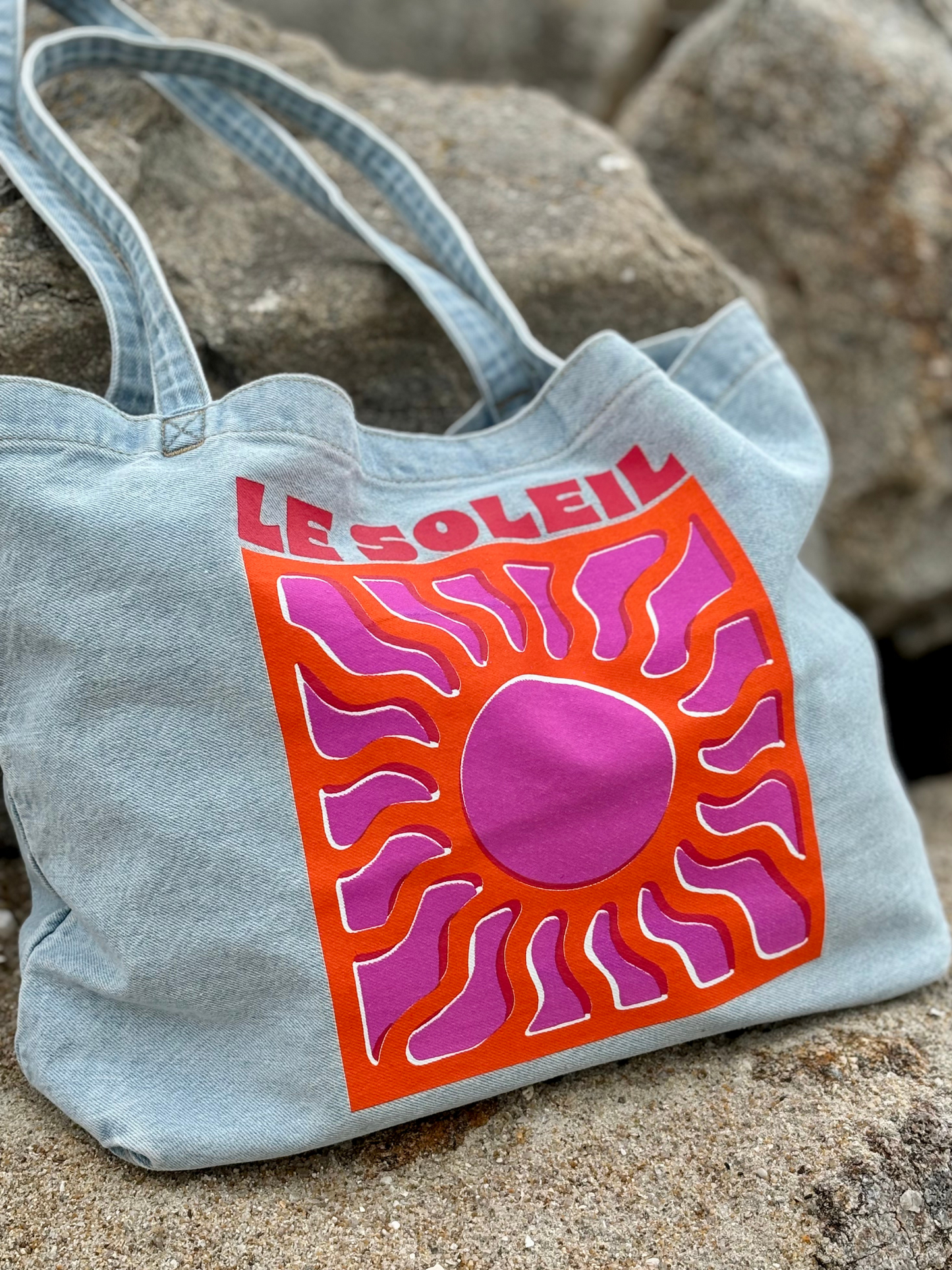 Sac cabas coton "Le Soleil" denim clair