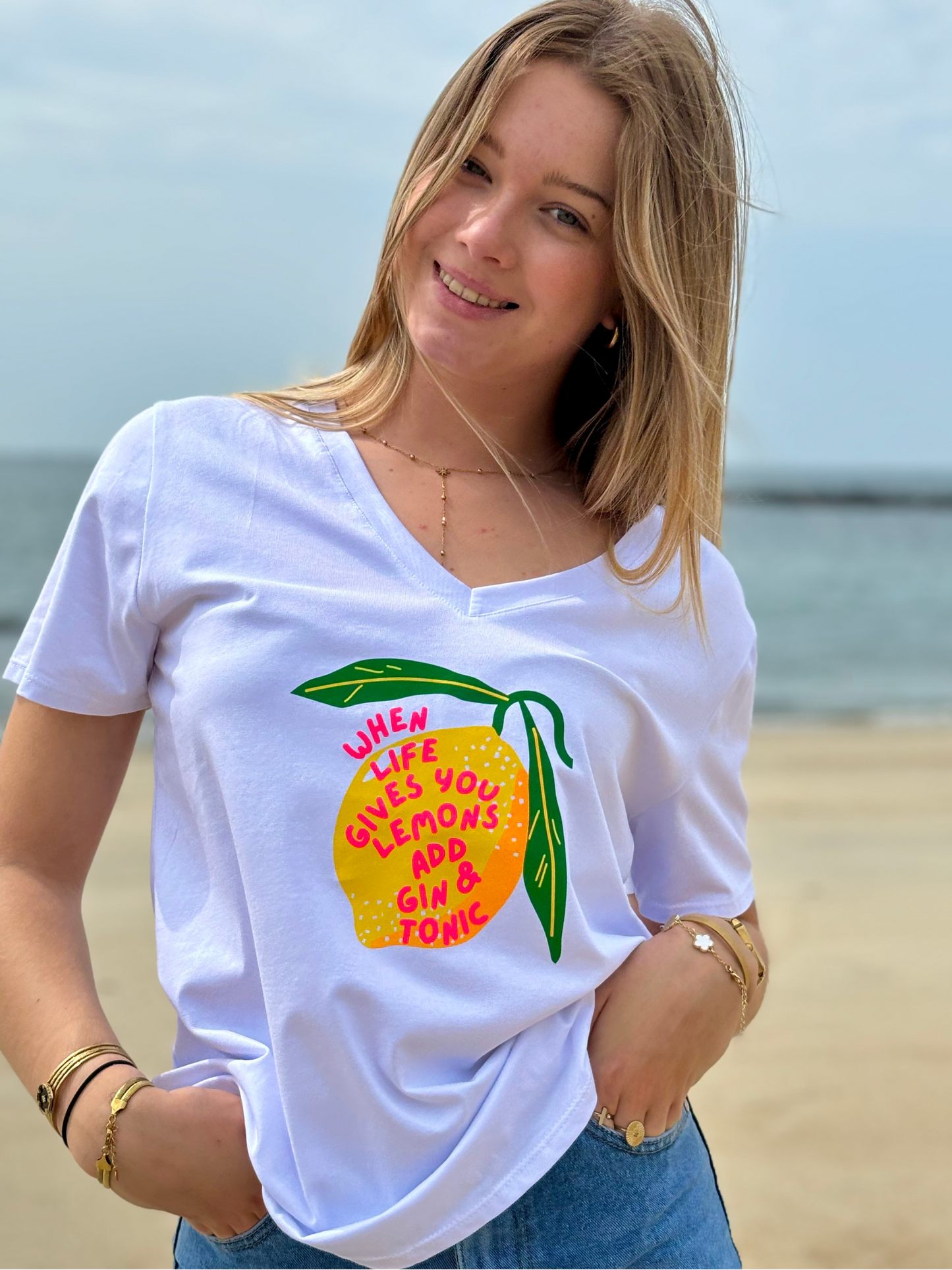 Tee-shirt blanc "Gin & Lemon"