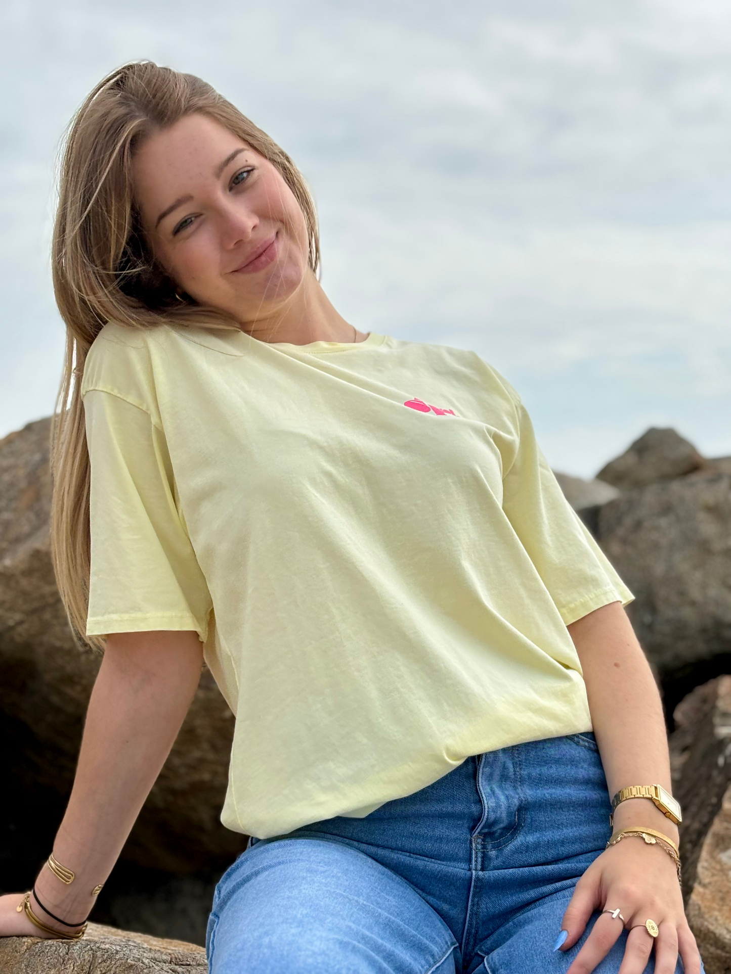 Tee-shirt Ample Imprimé jaune