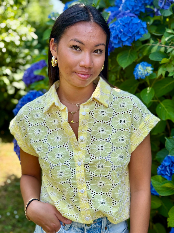 Top Brodé en Coton Bohème jaune