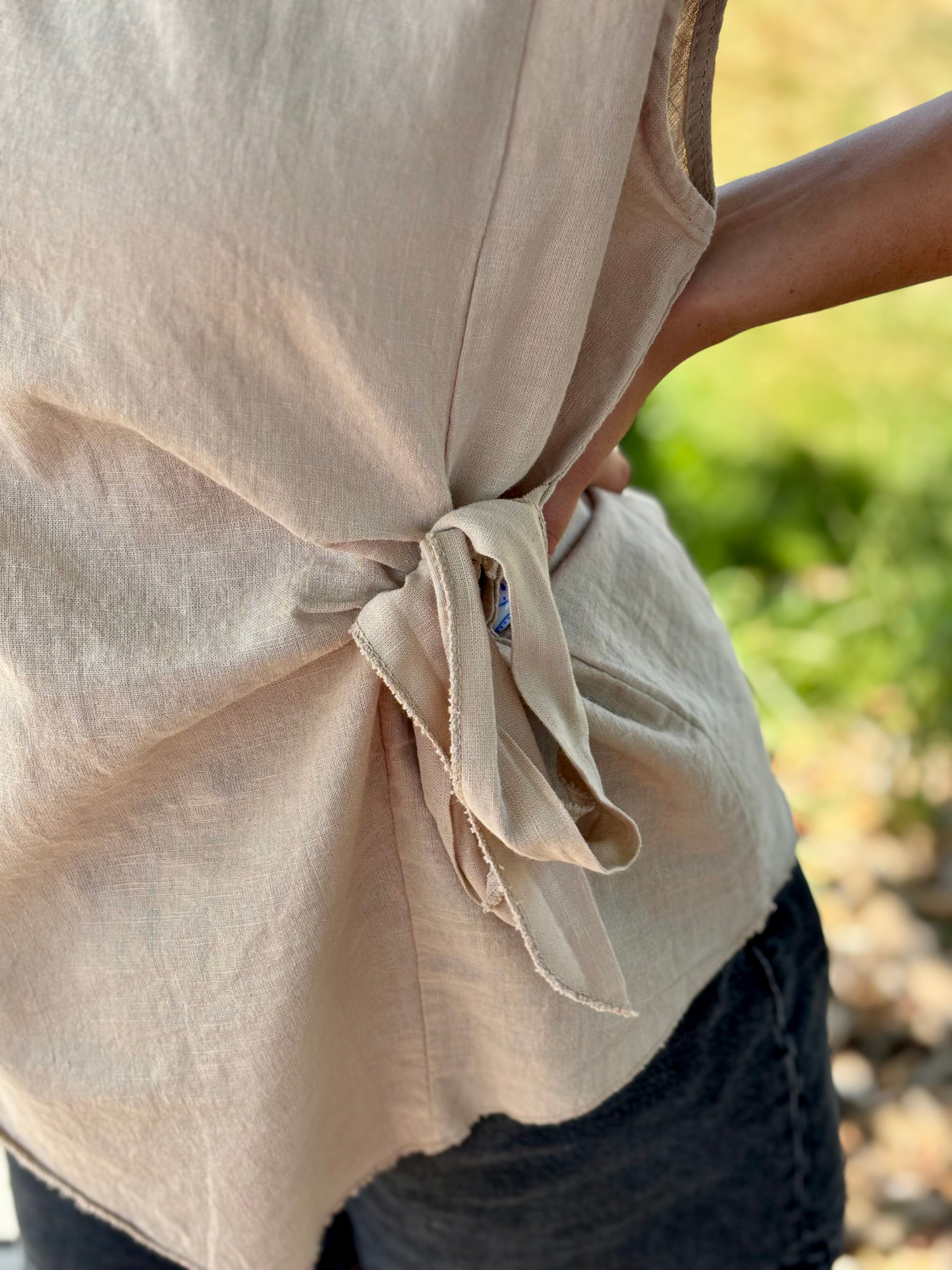 Top sans manches coton/lin camel