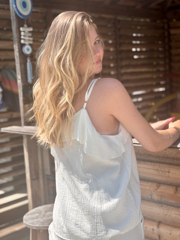 Top Volanté en Viscose Bohème blanc