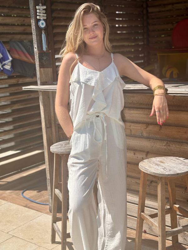 Top Volanté en Viscose Bohème blanc