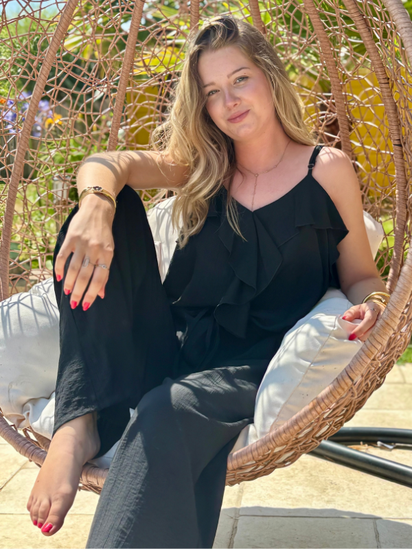 Top Volanté en Viscose Bohème noir