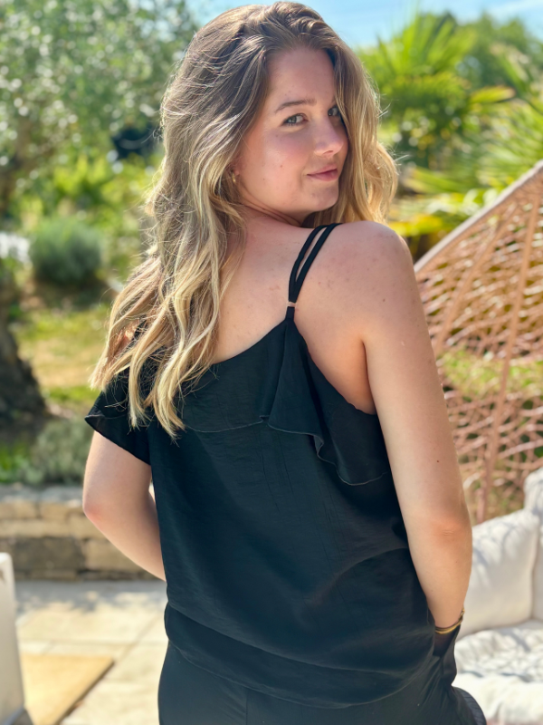 Top Volanté en Viscose Bohème noir