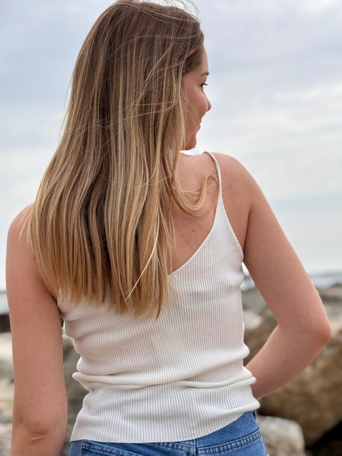 Top en tencel à fines bretelles blanc