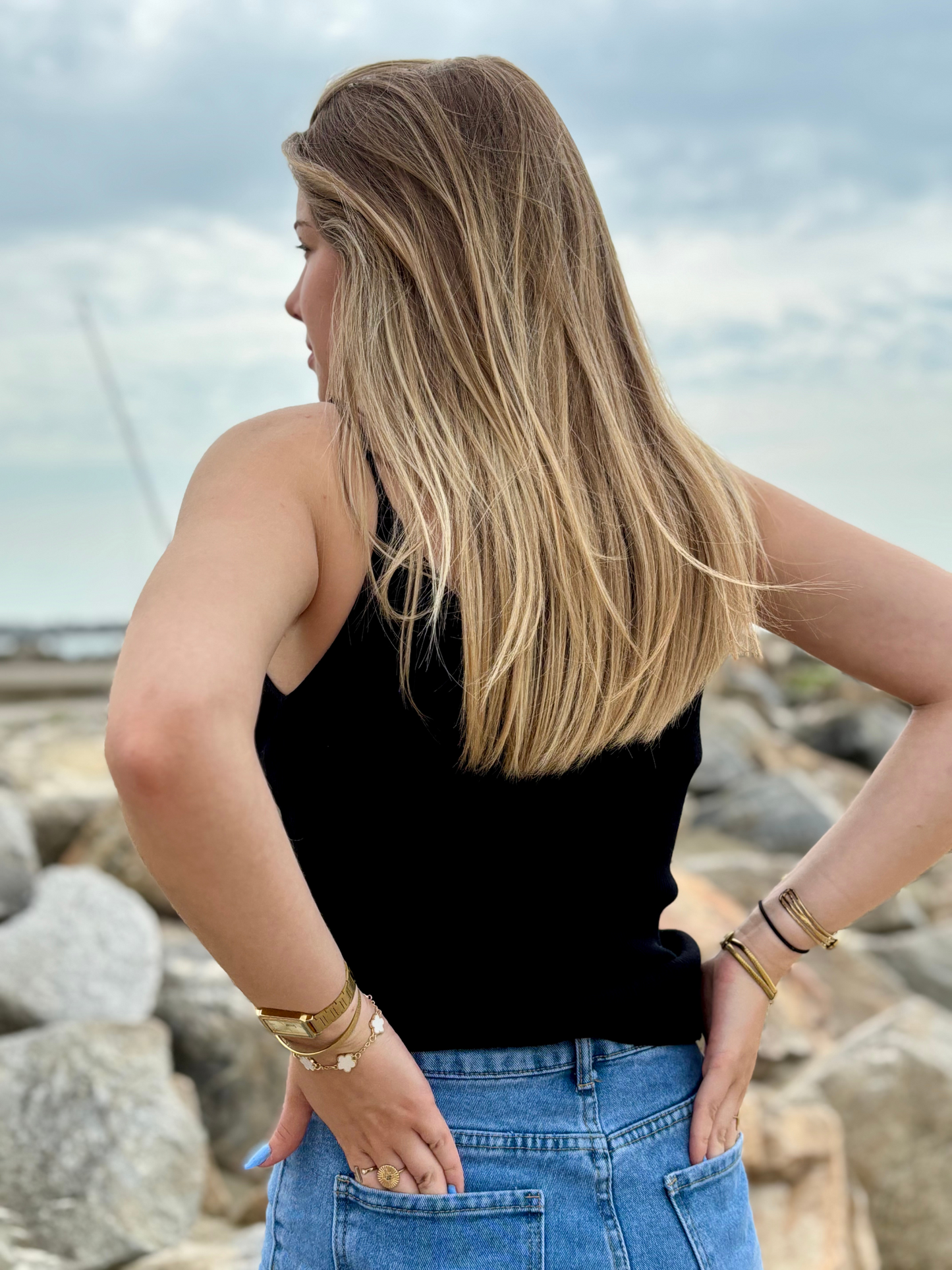 Top en tencel à fines bretelles noir
