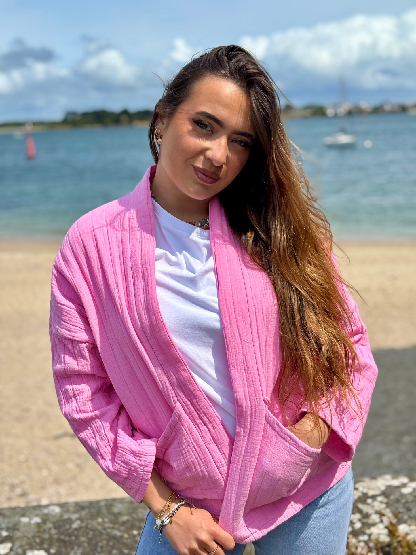 Veste en Gaze de Coton rose bonbon