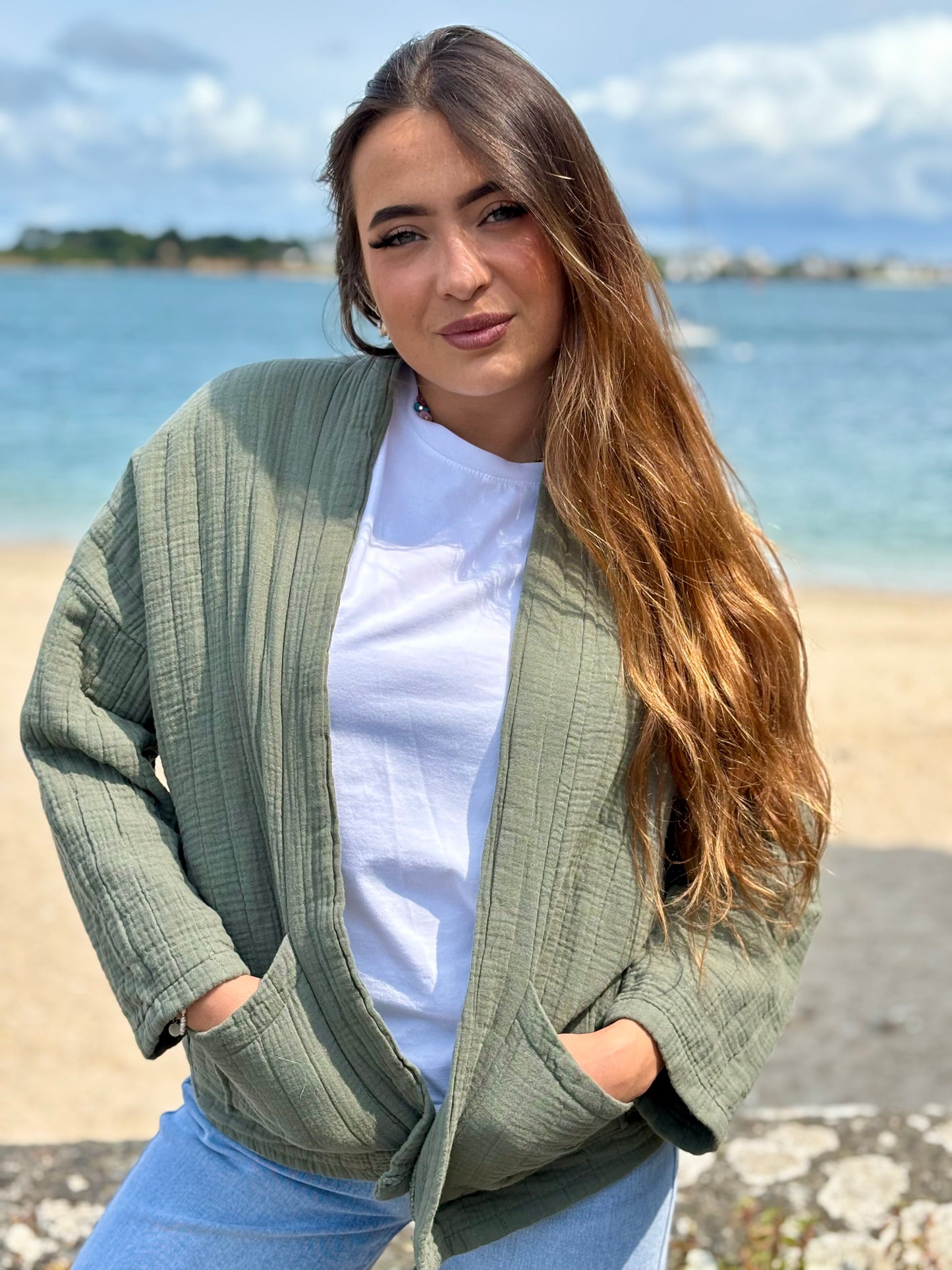 Veste en Gaze de Coton kaki