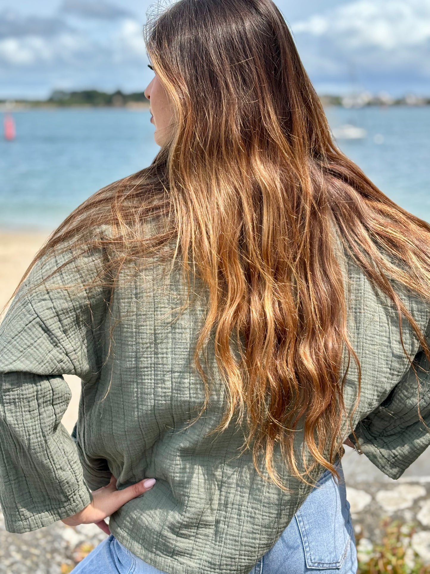 Veste en Gaze de Coton kaki