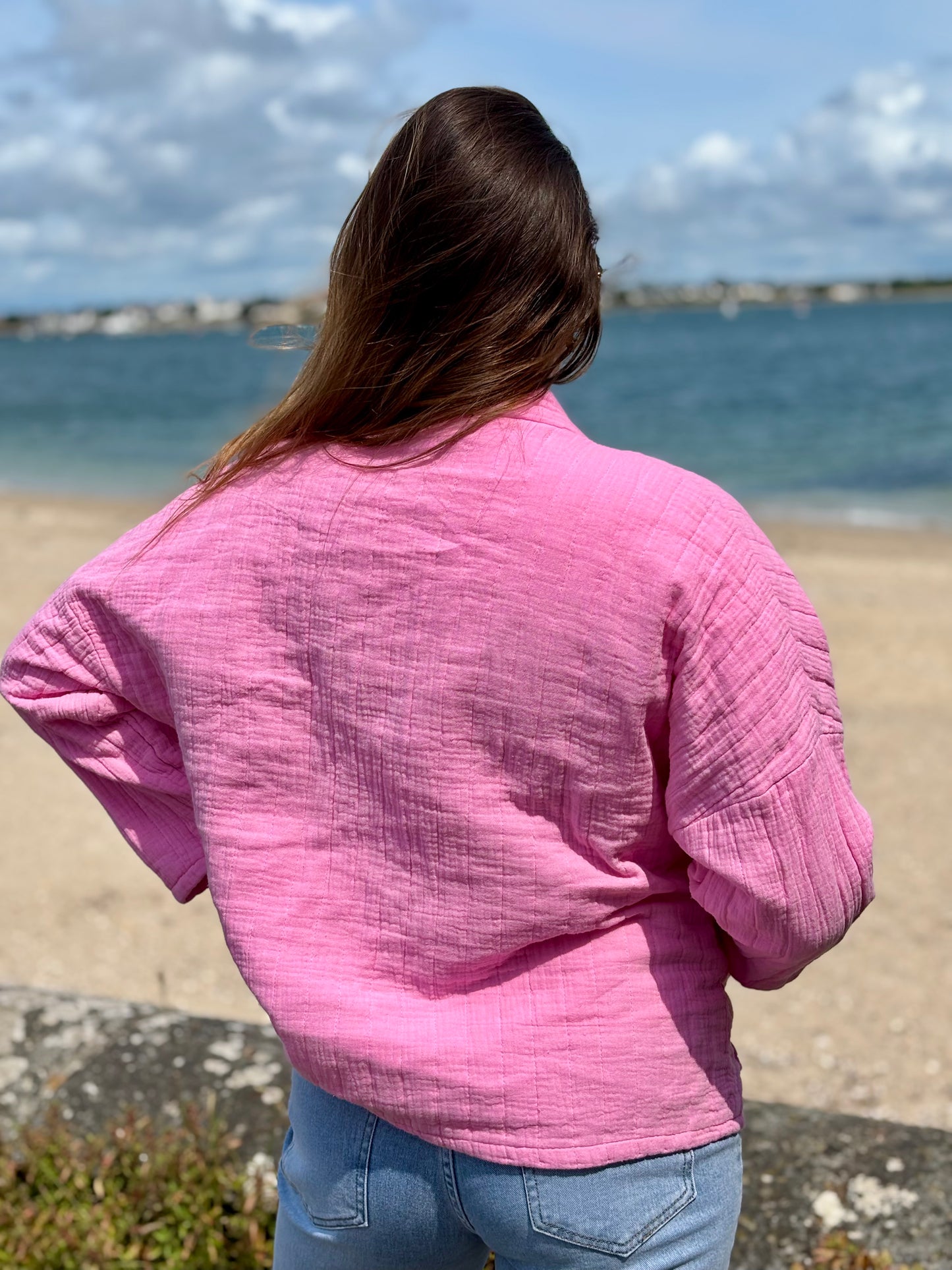 Veste en Gaze de Coton rose bonbon