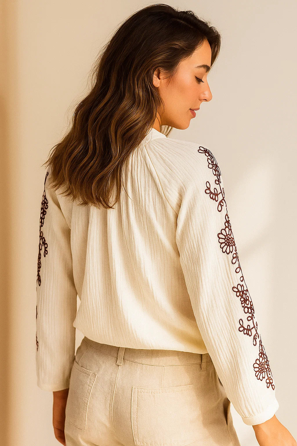 Blouse Broderie Marron