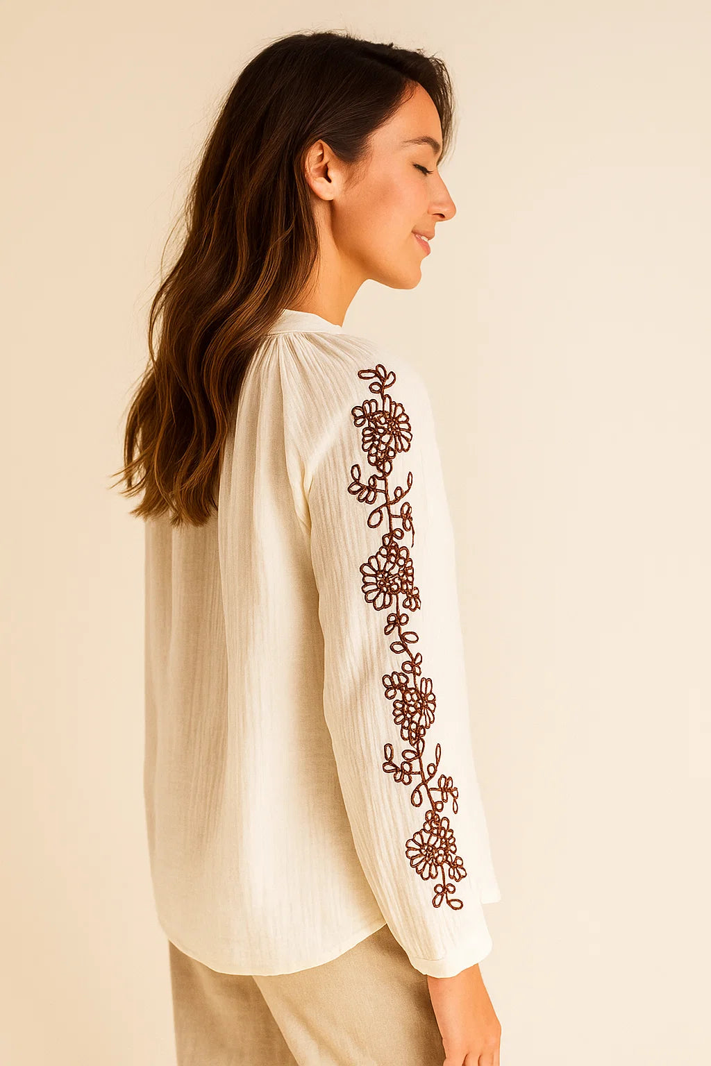 Blouse Broderie Marron