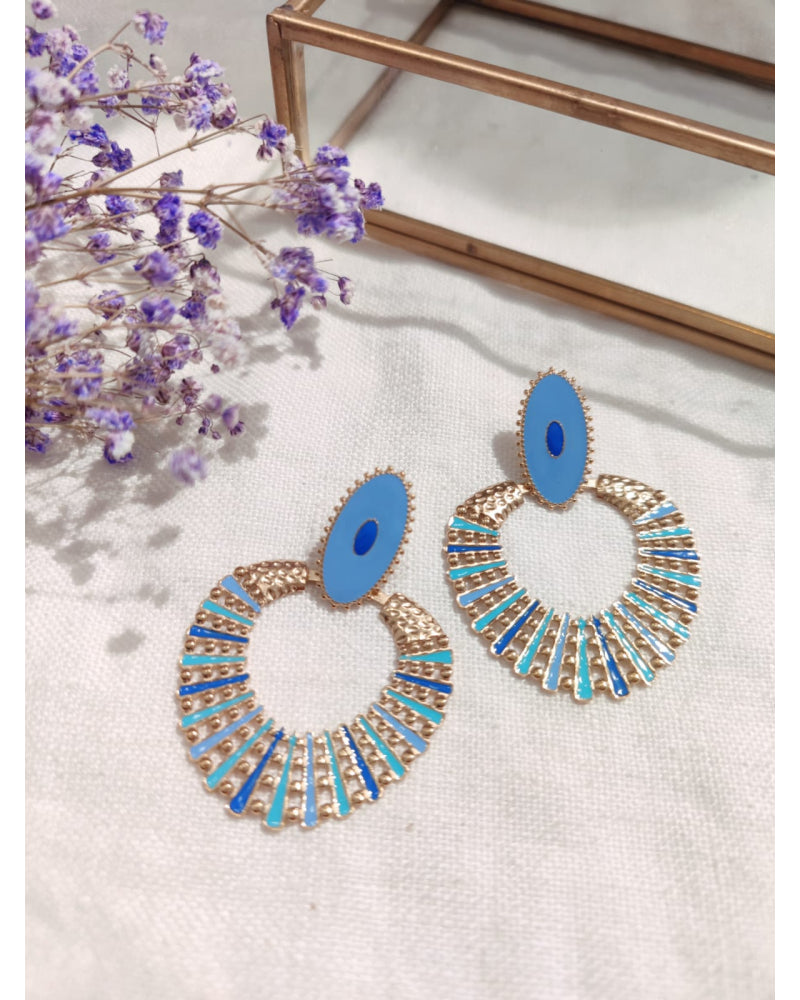 Boucles d'Oreilles Émaillées Bleues et Dorées