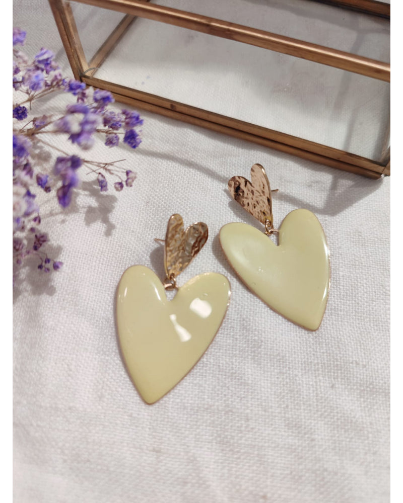 Boucles d'Oreilles Cœur Émaillé Jaune