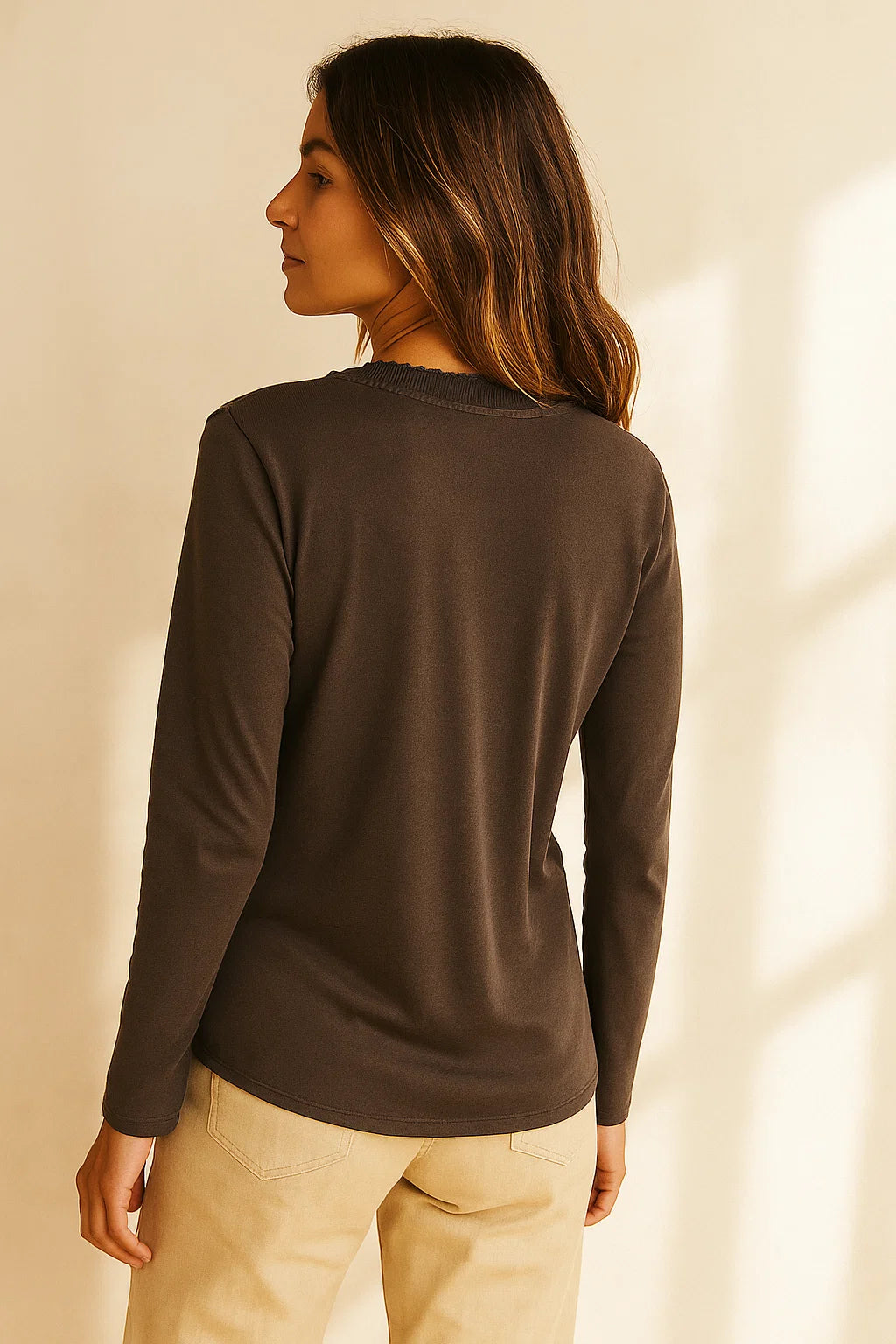 Top Fin Col Boutonné