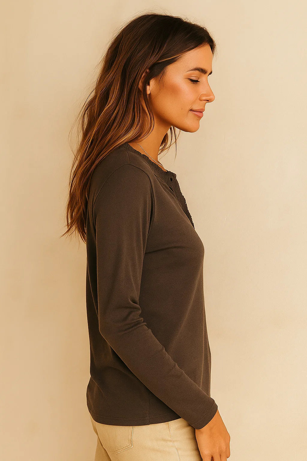 Top Fin Col Boutonné