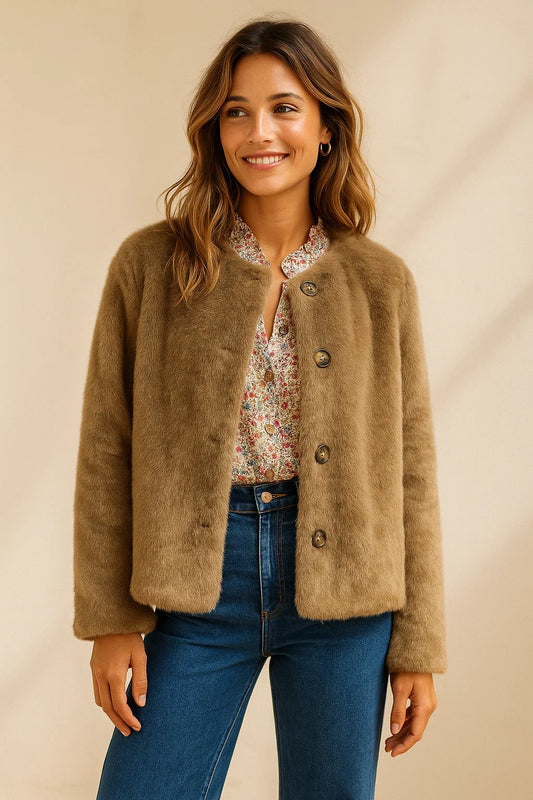 Veste Fausse Fourrure kaki