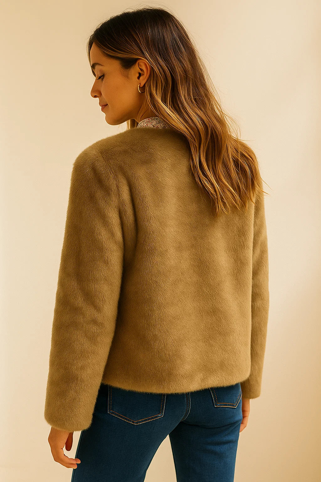 Veste Fausse Fourrure kaki