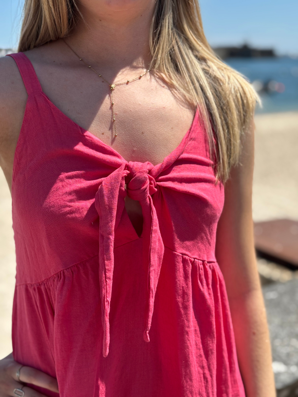 Robe Bohème Lin bleu jean framboise