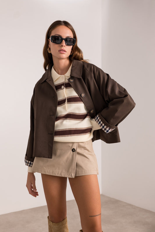 Veste Trench Revers Carreaux