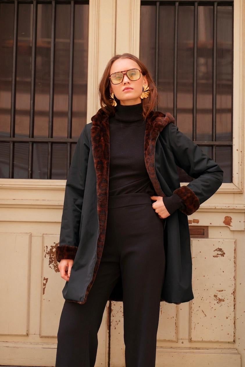 Parka 3/4 Imperméable Réversible Léopard - Laura Jo