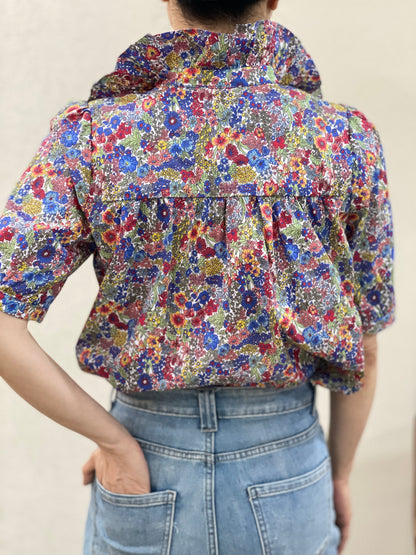 Chemise Fleurie Col Volanté
