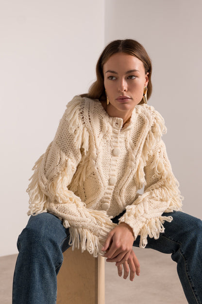 Gilet Franges Écru