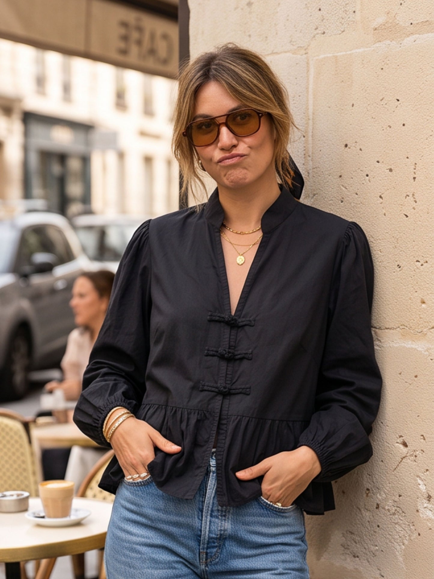 Blouse Zoé - Col V Brandebourg