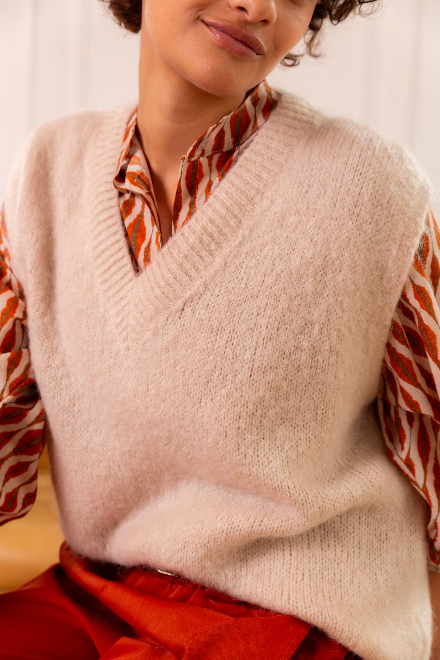 Pull sans Manches Col V Mohair