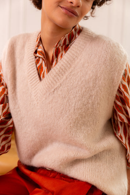 Pull sans Manches Col V Mohair