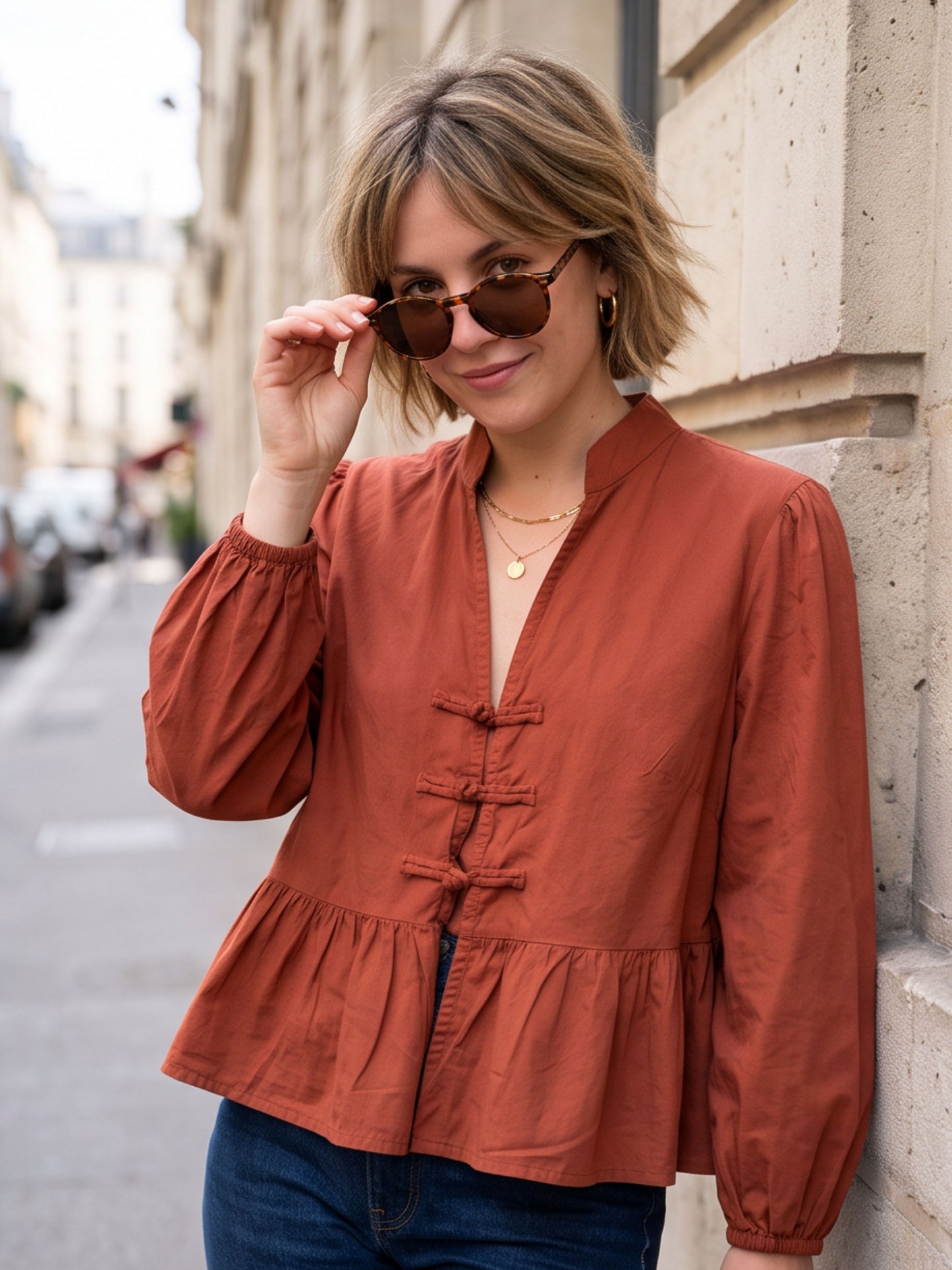 Blouse Zoé - Col V Brandebourg