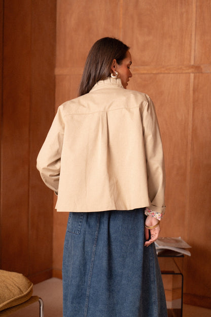 Veste Trench Boutonnée Doublure Fleurie