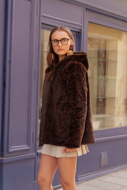Parka Courte Imperméable Réversible Léopard - Laura Jo
