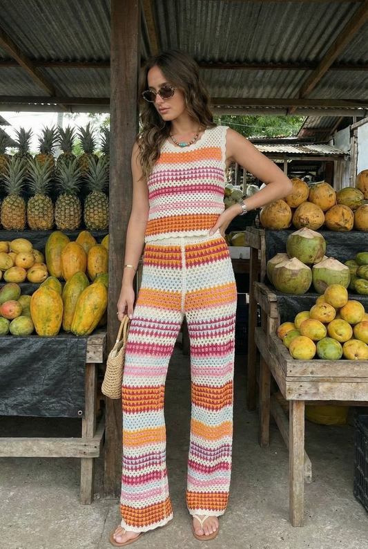 Pantalon Crochet Rayé