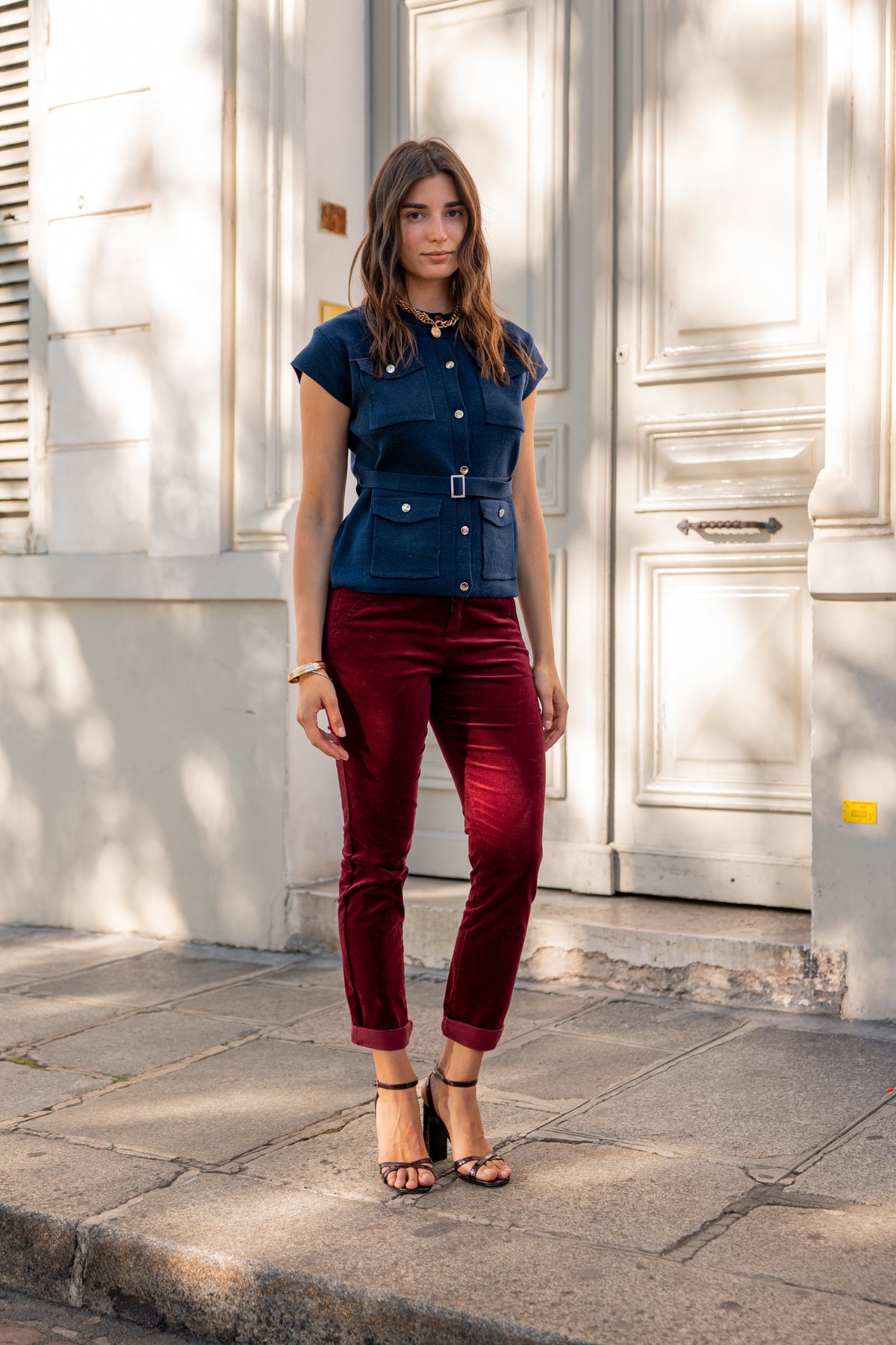 Pantalon Roxane - Chino Velours Bordeaux