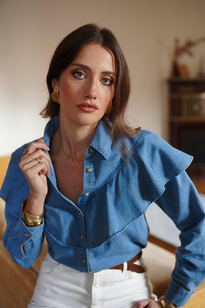 Chemise Denim Volantée