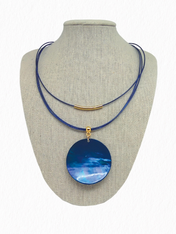 Collier Cuir Fin Nacre Bleue