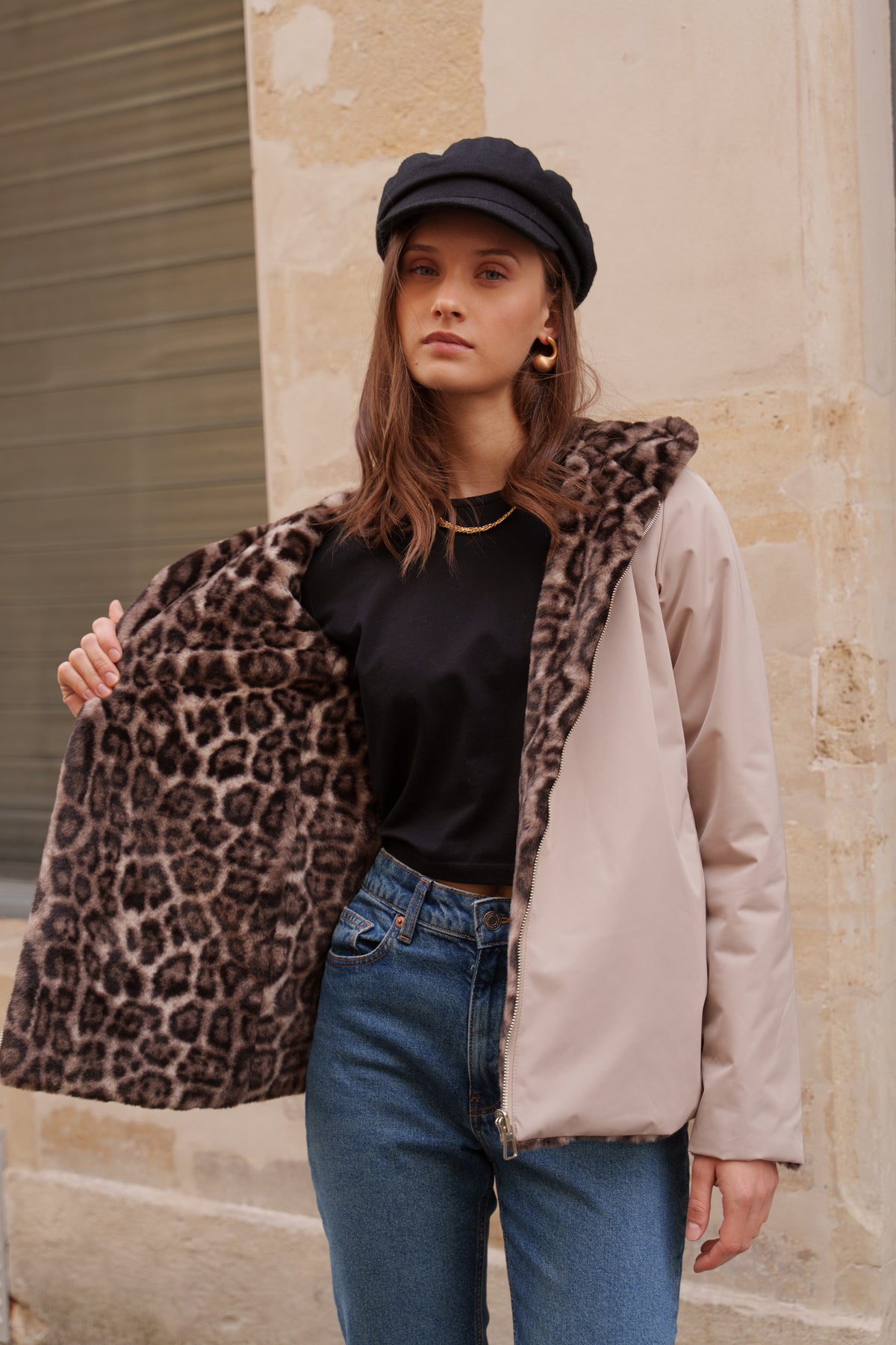 Parka Courte Imperméable Réversible Léopard - Laura Jo