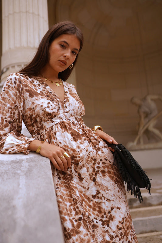 Robe Longue Imprimée Marron