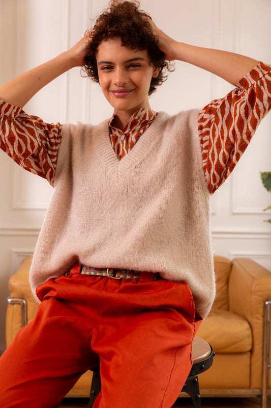 Pull sans Manches Col V Mohair