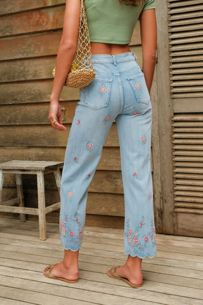 Jean 7/8 Fleuri