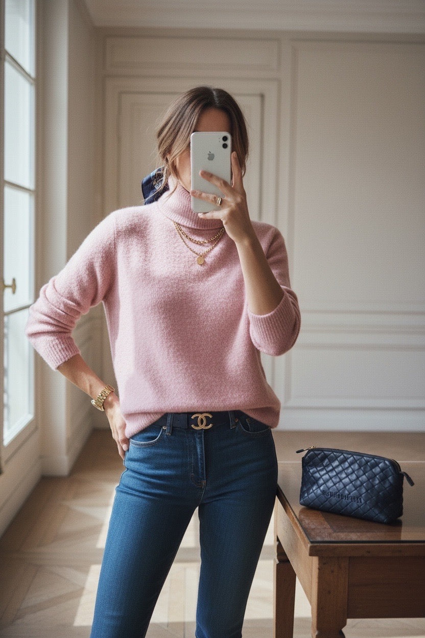 Pull tricoté en laine d'alpaga pour femme - Col roulé - Décontracté - Couche de base, Bleu lac, Petit Pull tricoté en laine d'alpaga pour femme - Col roulé - Décontracté - Couche de base, Bleu lac, Petit