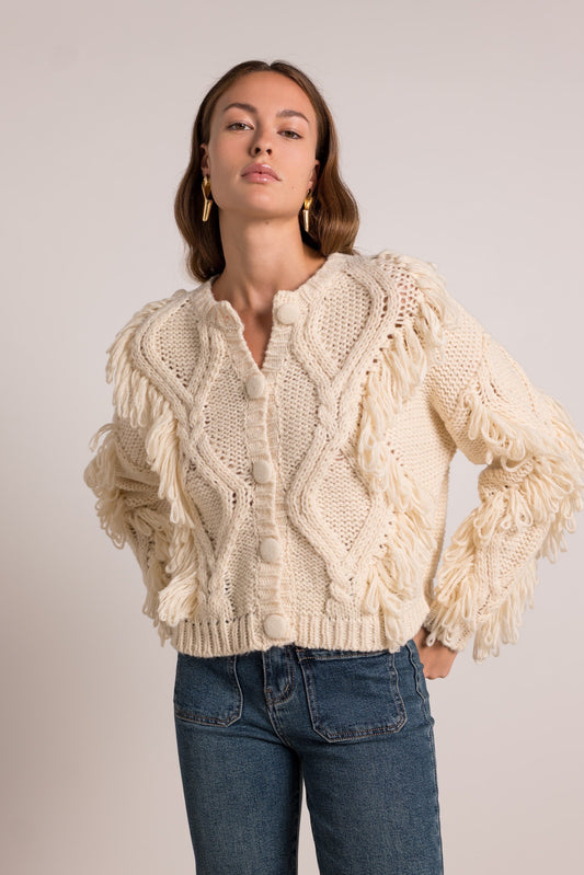 Gilet Franges Écru