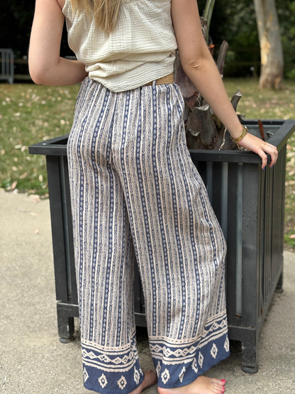 Pantalon Ceinturé Imprimé Géométrique