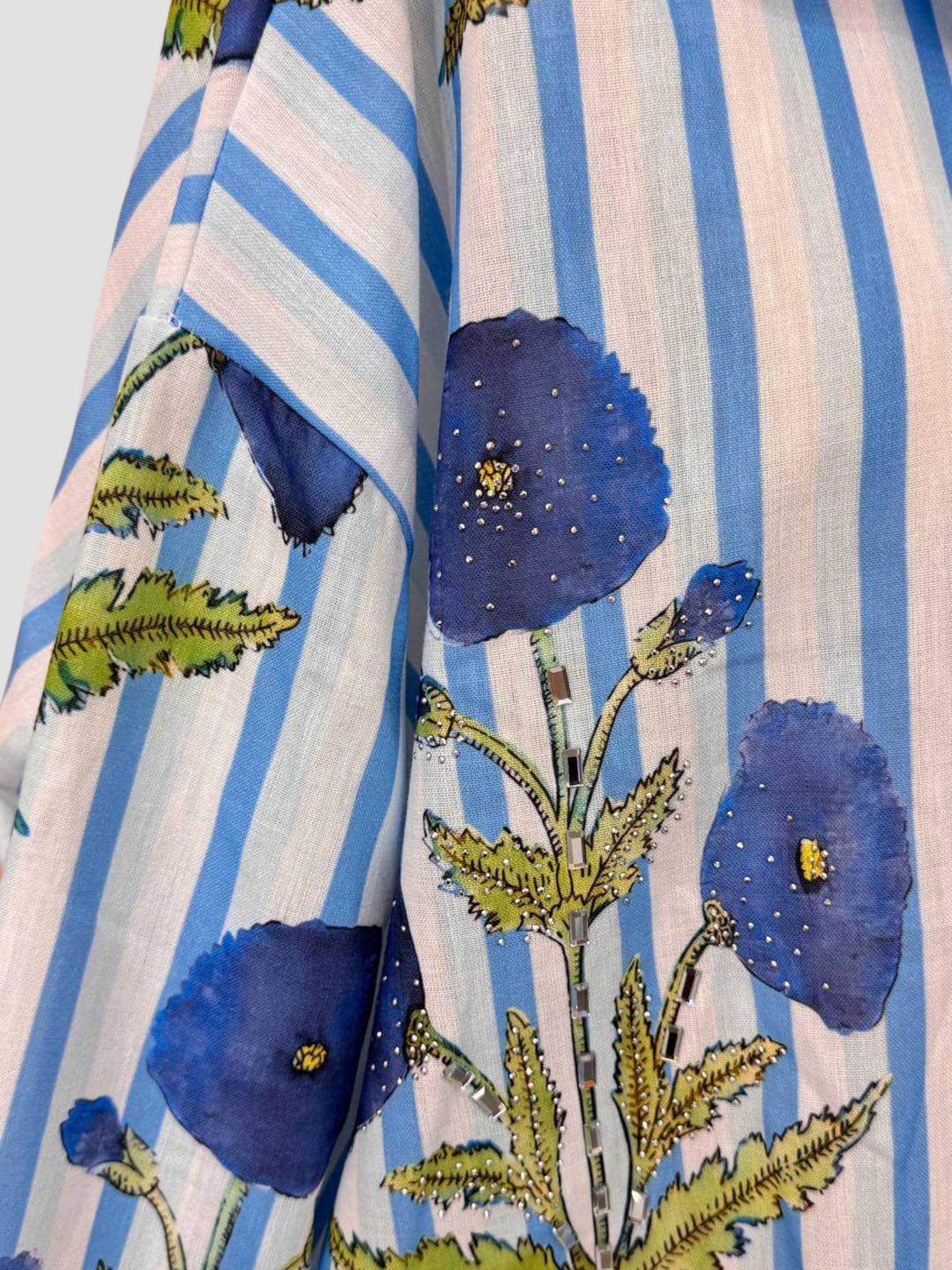 Chemise Rayée Fleurs Bleues