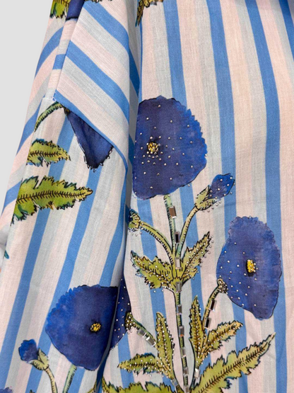 Chemise Rayée Fleurs Bleues