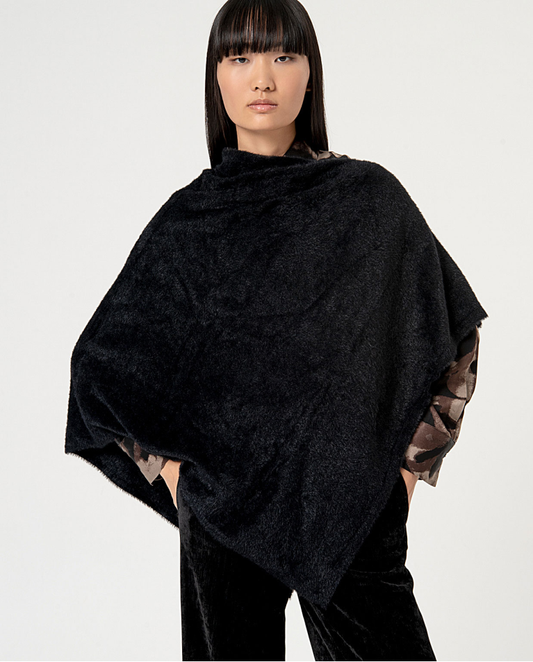 Poncho Tricot Fourrure Noir