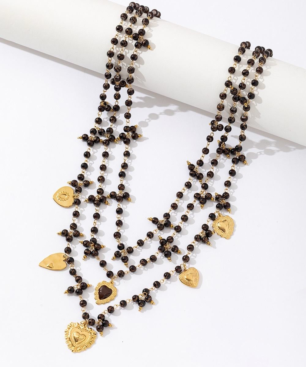 Collier Multirangs Perles et Coeurs