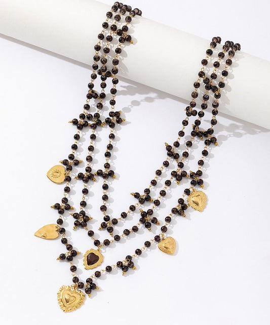 Collier Multirangs Perles et Coeurs